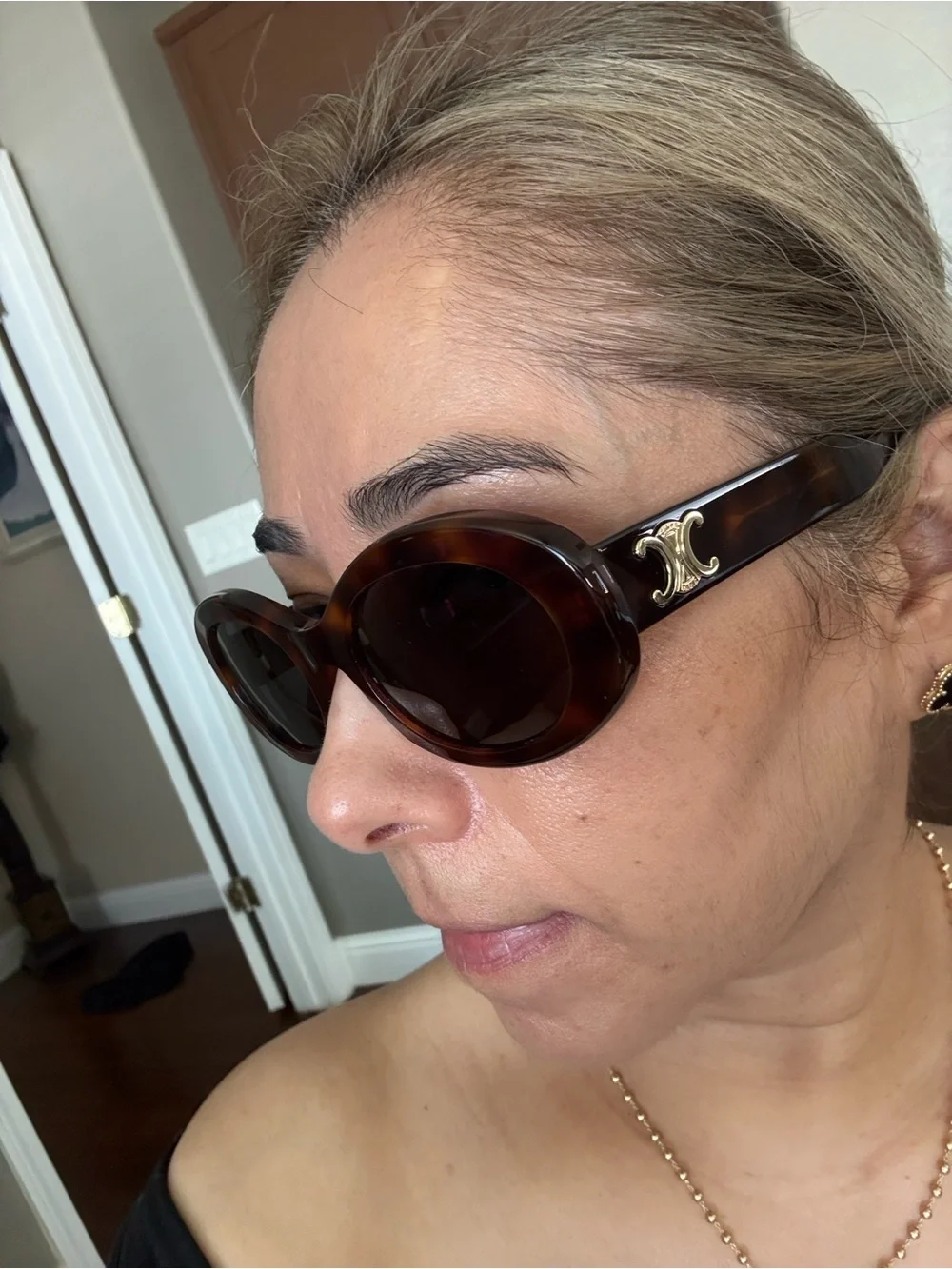 Celine Tortoiseshell Oval Sunglasses with Brown Accessories